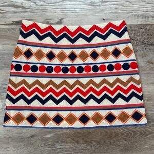 THML Embroidered Geometric Mini Skirt Small Lined Zip Boho Festival Aztec Print